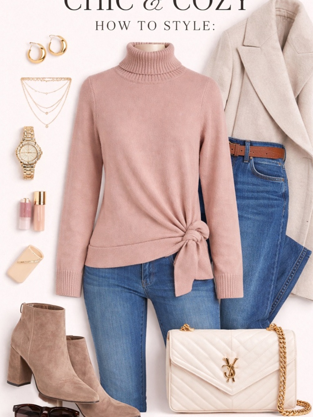 Women's Pink Turtleneck Sweater